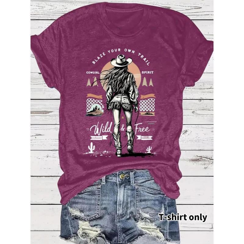 Damen Denim Bedrucktes Kurzarm Locker und Modisches T-Shirt