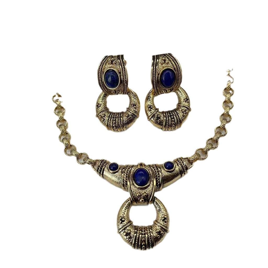 Vintage Vintage Premium French Buckle Earrings Medieval Zircon Pendant Earrings Necklace Set Jewelry