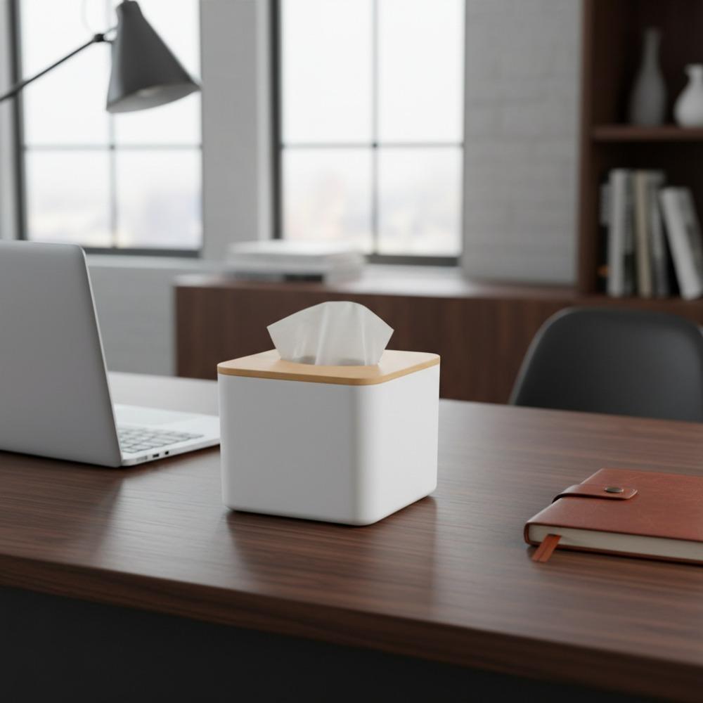 

Wood, PP Tissue Box Holder Square Storage Organizer Kitchen Tissue Box Cover Home Use Square