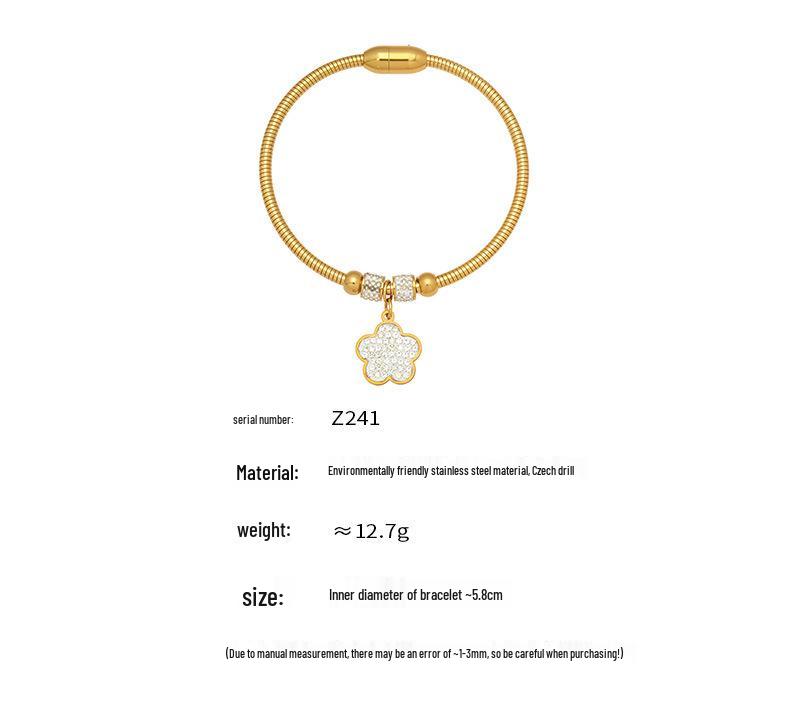 Niche Heart-Shaped Zircon Flower Stainless Steel Bracelet - European & American Style for Women