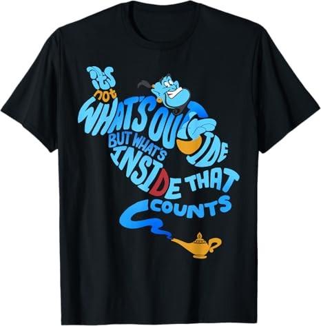 Aladdin Genie Out Bottle Quote Graphic Black TShirt S