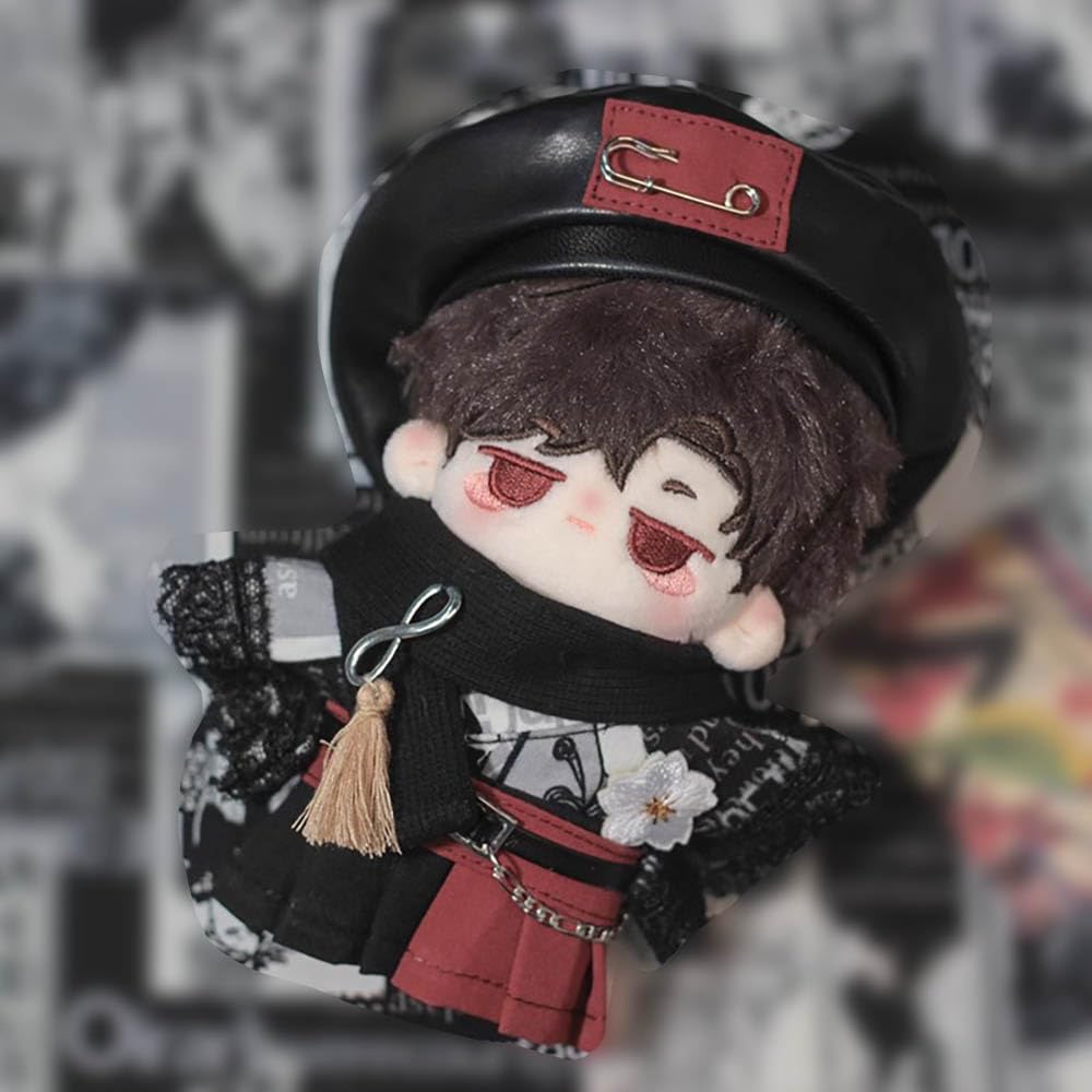 niannyyhouse 10cm20cm Plush Clothes Set (10cm) - Includes Hat, Coat, Skirt, Belt, Scarf, and Patterned Kimono.