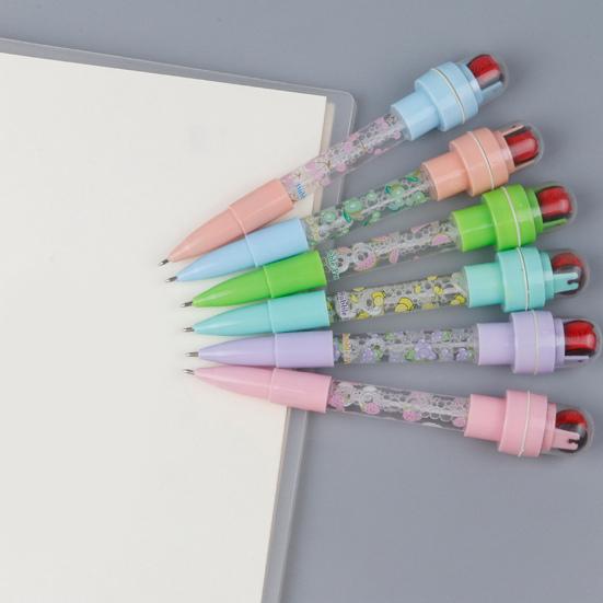 Gel Pen 4 In 1 Multi-functional Bubble Maker Roller Stamper Stationery Cartoon Fruit Pattern Plastic Writing Pen School Supplies