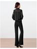 2025 Women's High-Waisted Black Micro-Flare Pants – Slimming, Casual Drape with Split Hem