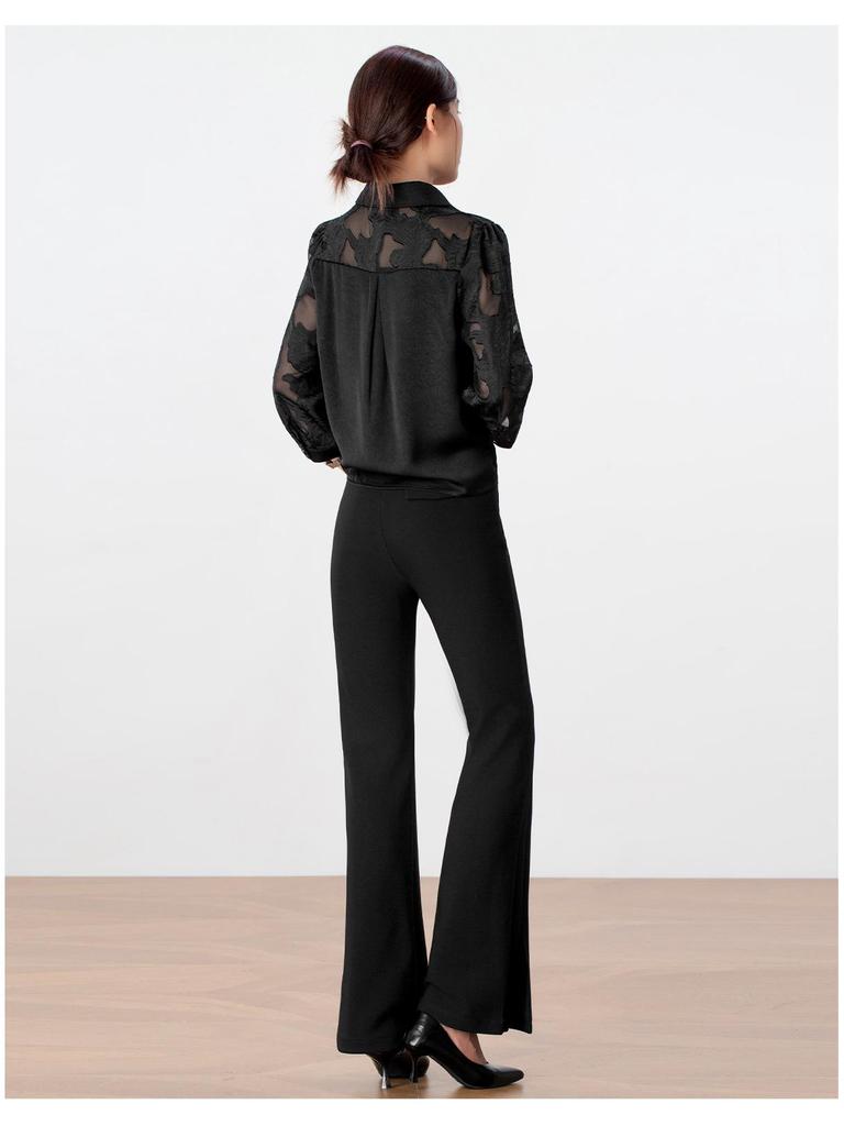 2025 Women's High-Waisted Black Micro-Flare Pants – Slimming, Casual Drape with Split Hem