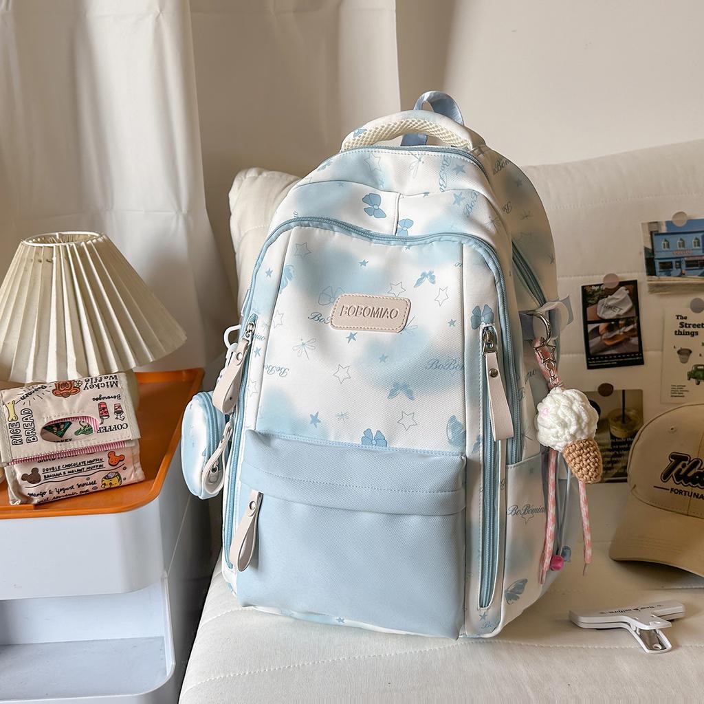 Schoolbag High-value New Lightweight Backpack, Mori Small Fresh Butterfly Printing High School Schoolbag Women's Niche Backpack