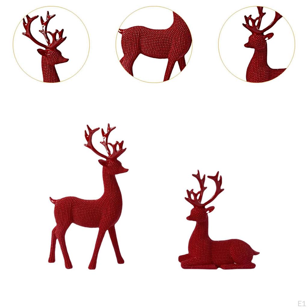 1 Pair Reindeers Deer Figurines Resin Sculpture Decorative Shelf Decoration for Office Desktop,