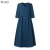 ZANZEA Women Casual V-Neck Summer 3/4 Sleeve Long Dress
