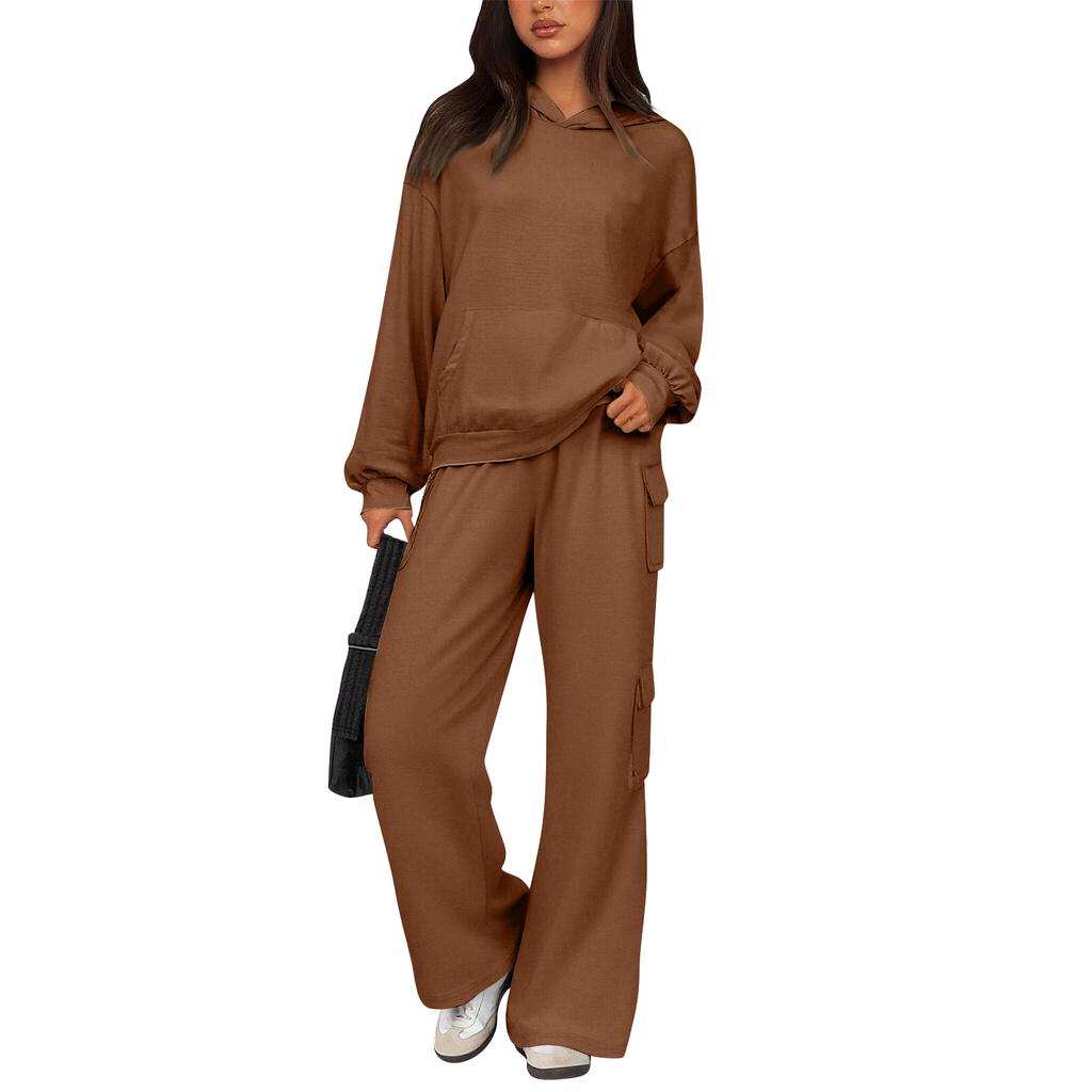 Women's 2 Piece Short Sleeve Sweatshirt Pants Set With Pockets Casual Sportswear