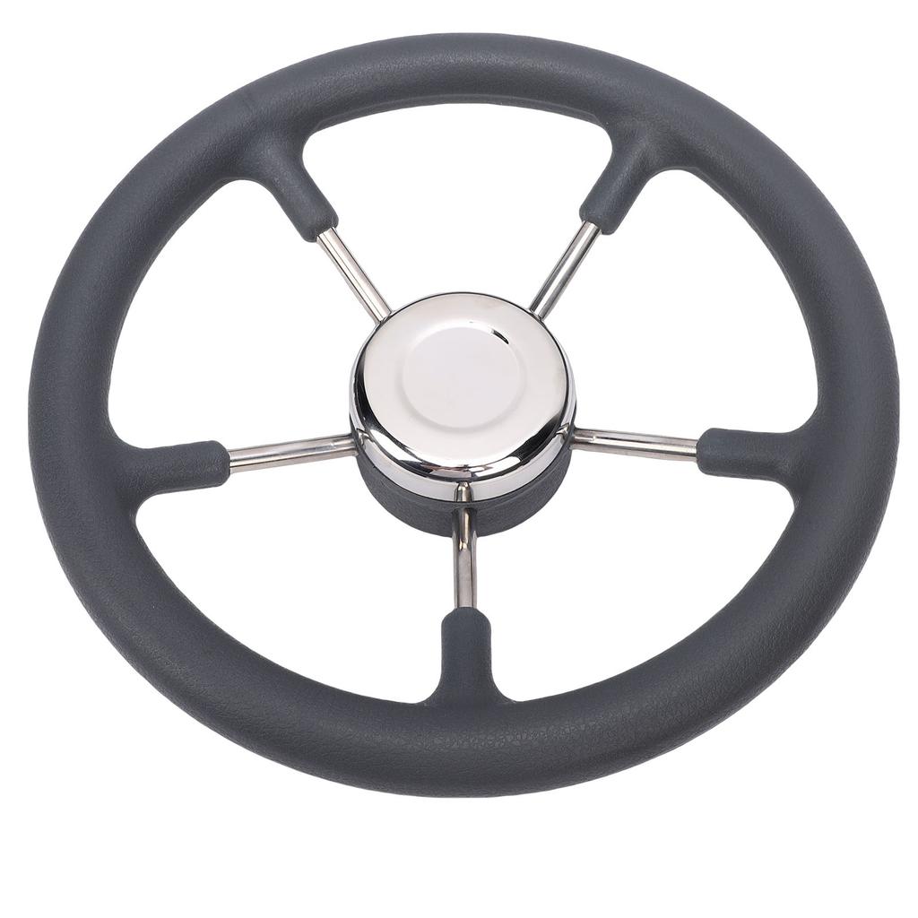 13 Inch Stainless Steel Boat Steering Wheel with Foam Grip 5 Spoke 15 Degree Angle for Boat Yacht