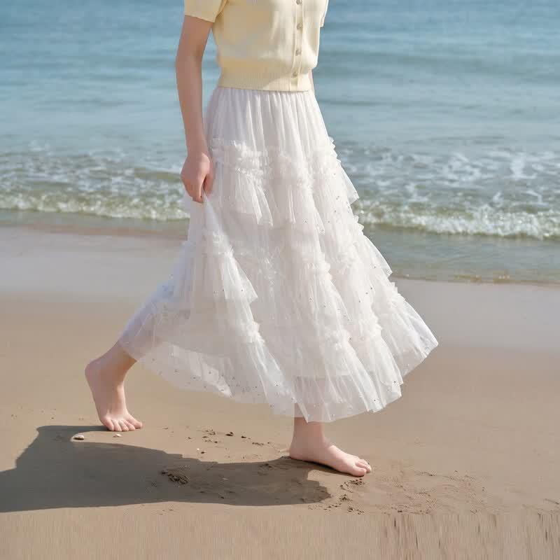 Women s High-Waist A-Line Tiered Mesh Skirt S