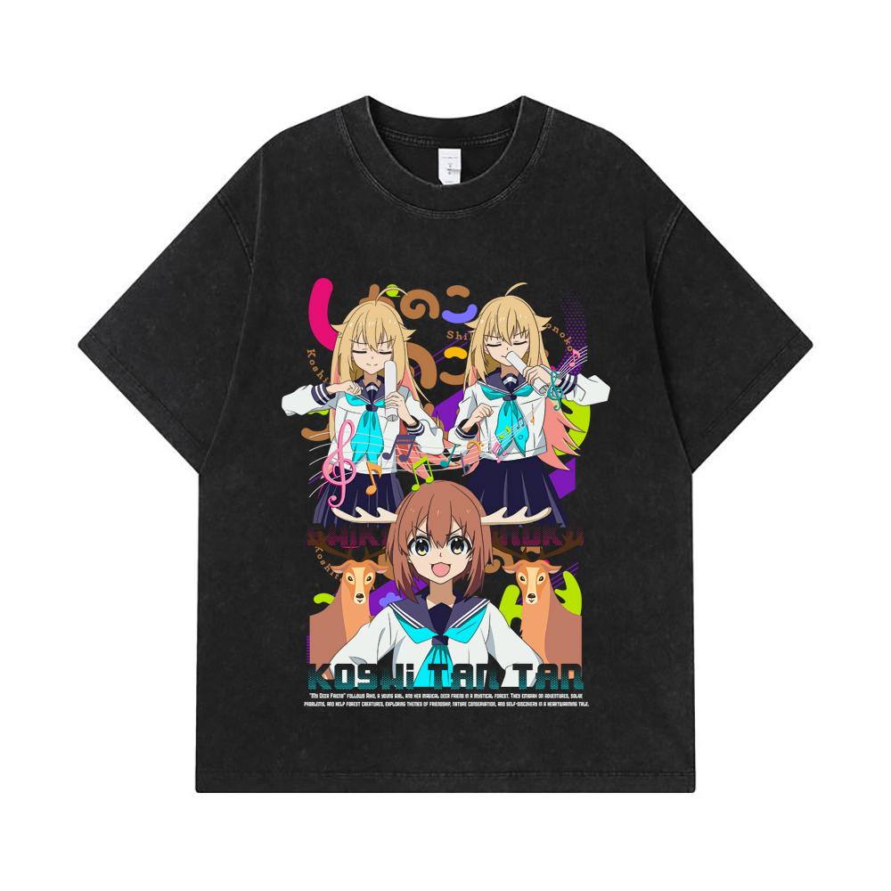 275 GSM Washed T-shirts 100% Cotton Shikanoko V1 Koshi Print Unisex Heavy Cotton T Shirt