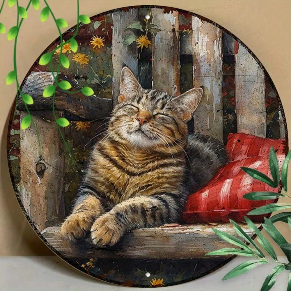 

Maine Coon Cat Round Metal Sign 8x8 Inch Aluminum Wall Art Indoor Outdoor Decor For Living Room Restaurant 20x20 білий