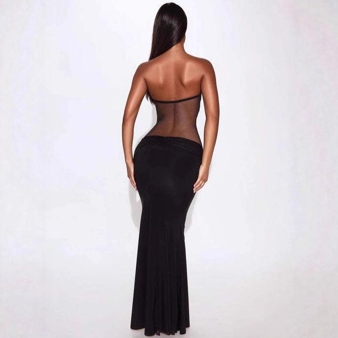 European and American Sexy Spice Girls Women's Clothing Nightclub Summer New Chest-wrapped Splicing Mesh Perspective Hip-wrapped Temperament Dress