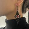 Gothic Punk Earrings Steampunk Black Cross Metal Red Rhinestone Ear Pendant for Women Girl