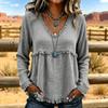 Women's V-Neck Long Sleeve Cotton Linen Casual Color Top