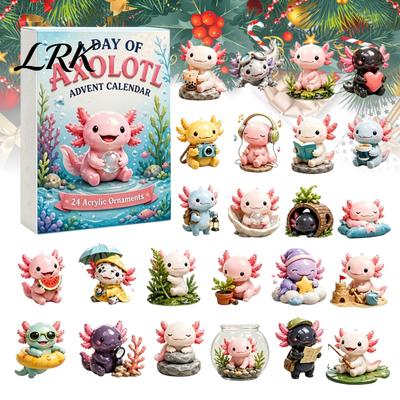 Daily Window Opening Toys Axolotl Advent Calendar, 24Pcs Acrylic 2D Ornament Set with Cute Salamander Festive Collectibles Designs, Christmas