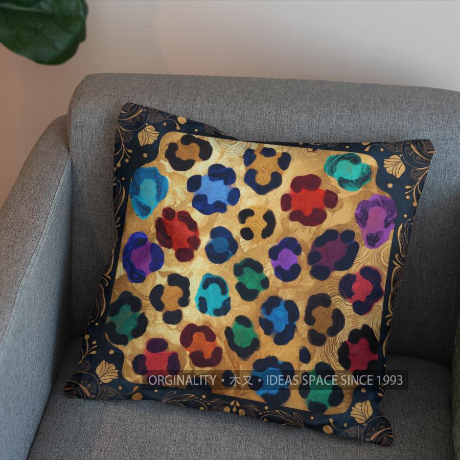 2D Colorful Leopard-Print Pillow For Decor Pattern Cushion Cover Suitable For Sofa Bedroom Car Pillow Cover
