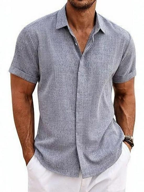 Men's Summer Linen-Style Short-Sleeve Loose Casual Beach Shirt