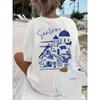 Santorini Print Tshirt Greek Island Church Graphic Short Sleeve Round Neck Casual Tops Unisex Daily Streetwear Travel Tshirt