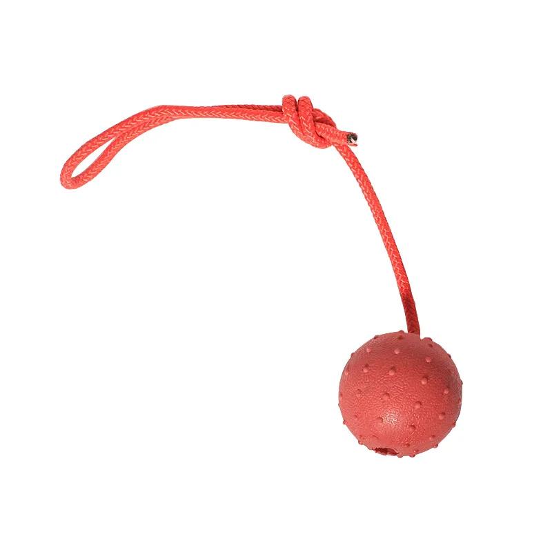 

Indestructible Dog Ball for Aggressive Chewers Heavy Duty Solid Rubber Chew Toy with Rope Tug of War Puppy Training S красный