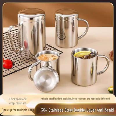 Taza de Acero Inoxidable de Doble Capa Antiescaldado con Asa y Tapa - Taza de Negocios para Niños, Logo Personalizable