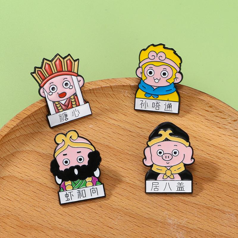 Merchandise Cute Brooch Journey to the West Cartoon Character Monkey King Tang Seng Pigsy Sand Seng Zinc Dripping Oil