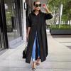 Women Lapel Collar Maxi Shirt Dress Long Sleeve Oversized Open Front Loose Casual Streetwear Tunic Cover‑Up Blouse