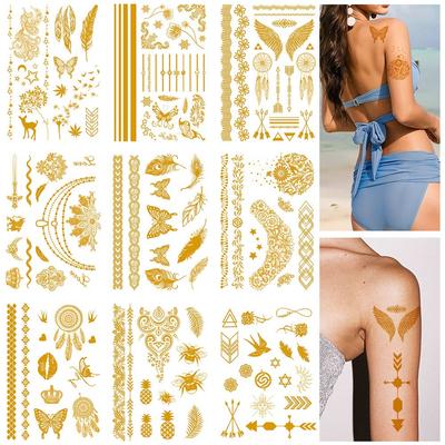 Single Bronzing Tattoo Sticker Set Water Transfer Simulation Golden Beach Party Sticker