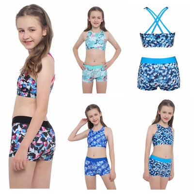 Kinder Mädchen Bühnentanz-Sets Outfits Stretchy Ärmelloses Top Sport Yoga Laufen Fitness Workout mit Leggings Shorts Hot Pants