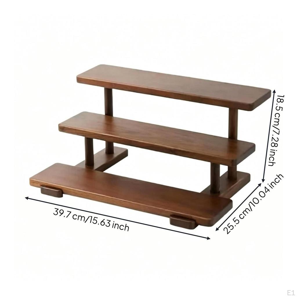 ThreeTier Wooden Rack Vintage Material Display Stepped Design Walnut Wood Shelf for