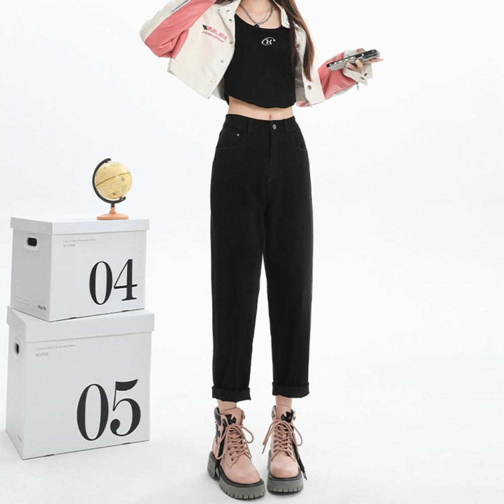 Autumn and Winter New Casual Versatile Harlan Jeans Women's Pear-shaped Figure High Waist and Thin Daddy Denim