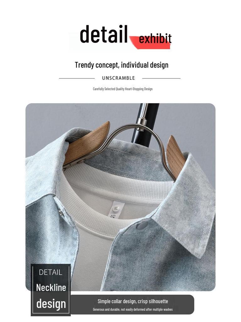 Męska Fajowa Jeansowa Kurtka o Luźnym Kroju - Modna Wysokiej Jakości Koszula z Długim Rękawem dla Nastolatków