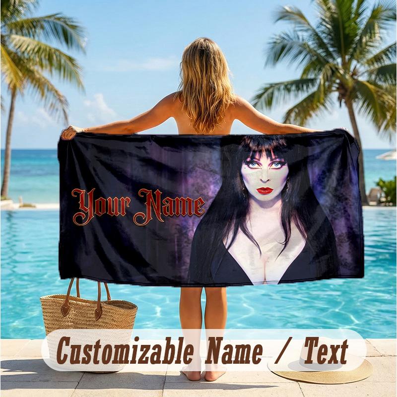 Custom Text Beach Towel, Soft Absorbent Swimming Multi-use TowelElvira Mistress of the Dark