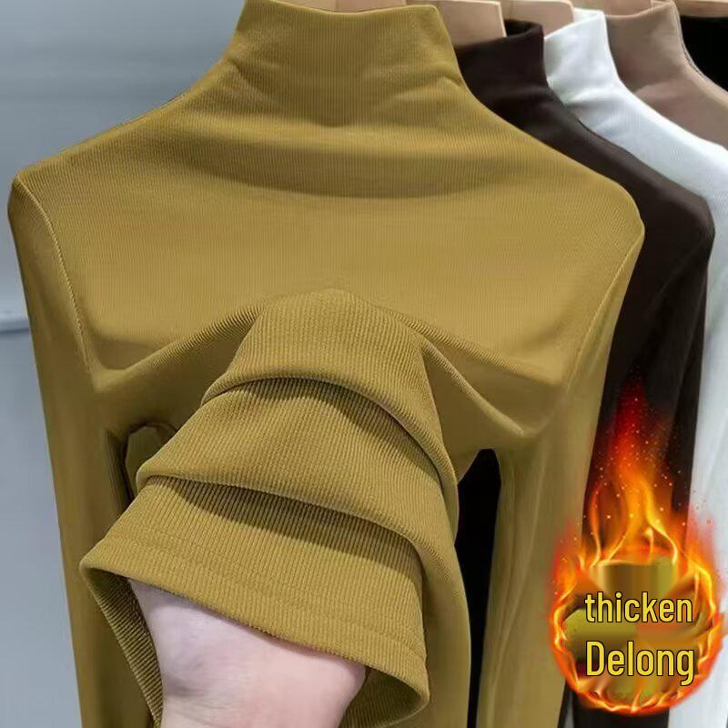 2024 Autumn/Winter White Cashmere Half-High Neck Long Sleeve Pullover Luxurious Base Layer T-Shirt