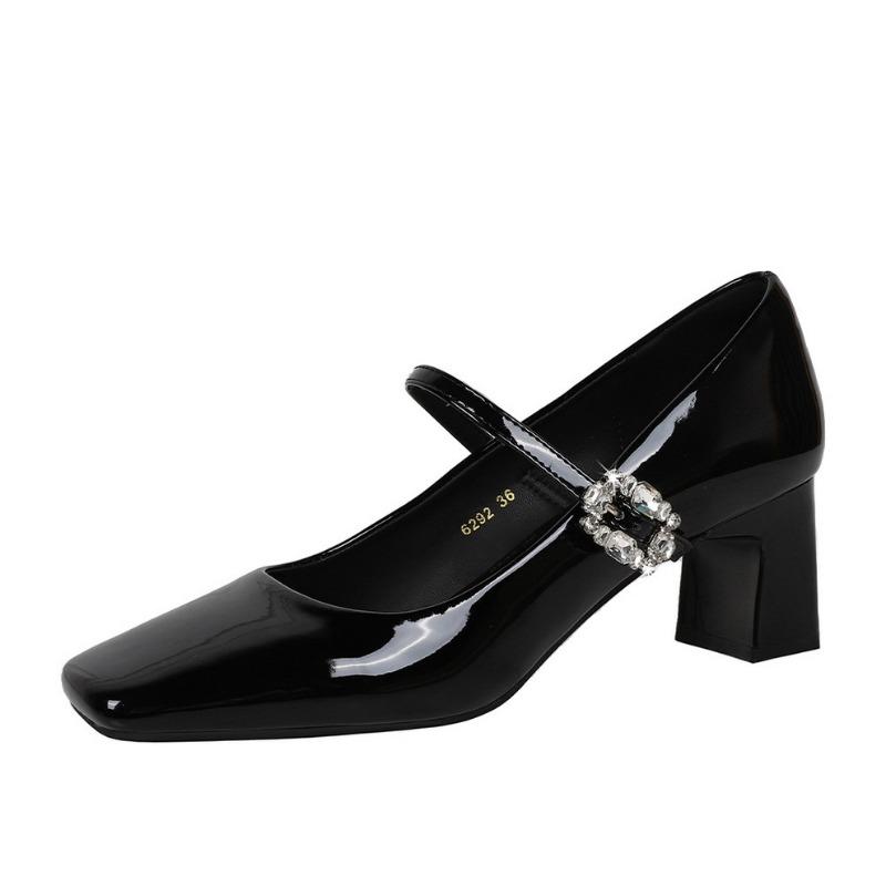 Fashion Mary Janes Women's 2025 Summer Shoes Square Toe Shallow Dress Pumps Women Buckle Strap Crystal 5CM Med Heel Shoes Ladies