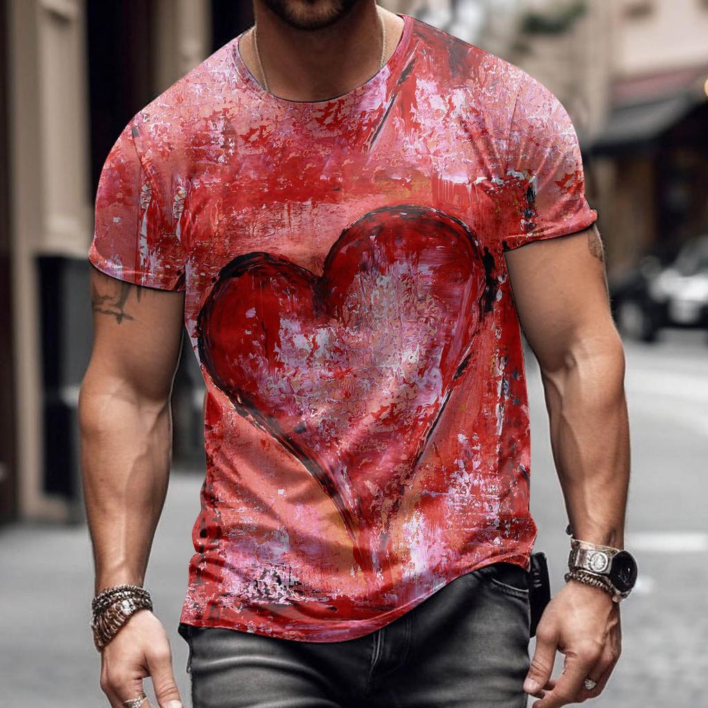 New Valentine's Day Colorful Love T Shirt 3D Print Men Women T-shirts Summer Round Neck Short Sleeve Tops Kids Tees Man Clothing