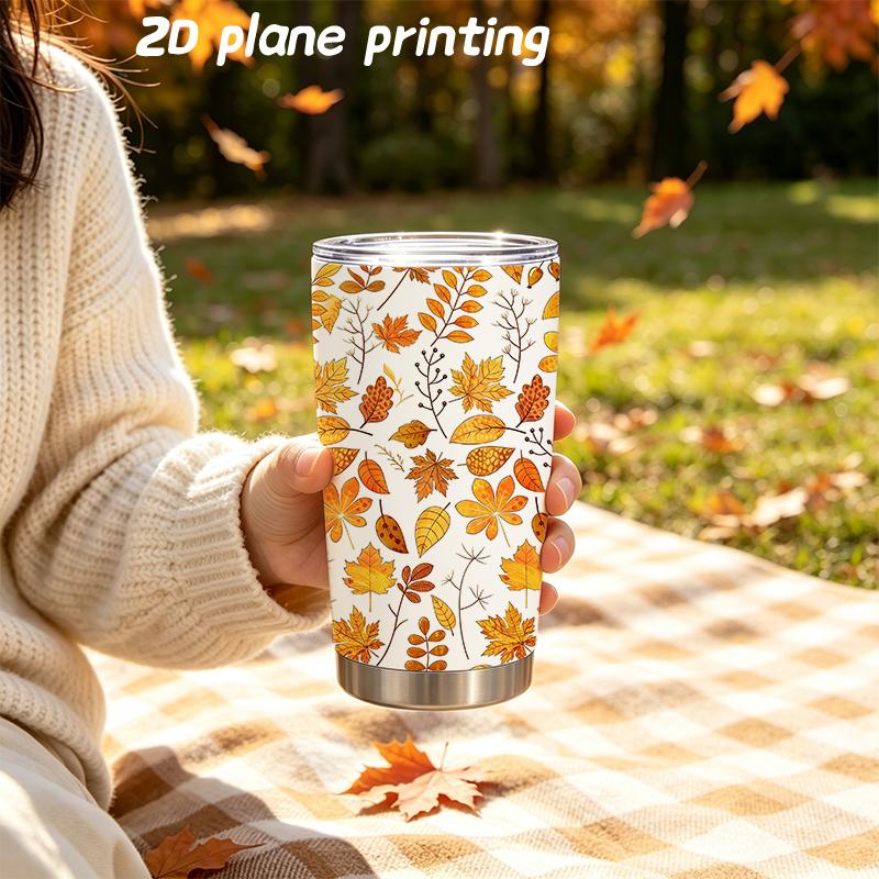 591ml Car Tumbler Autumn Maple Leaf Elements Straw Cup Straight Tumbler Leakproof Tumbler 20oz Car Straw Cup Insulated Travel Cup