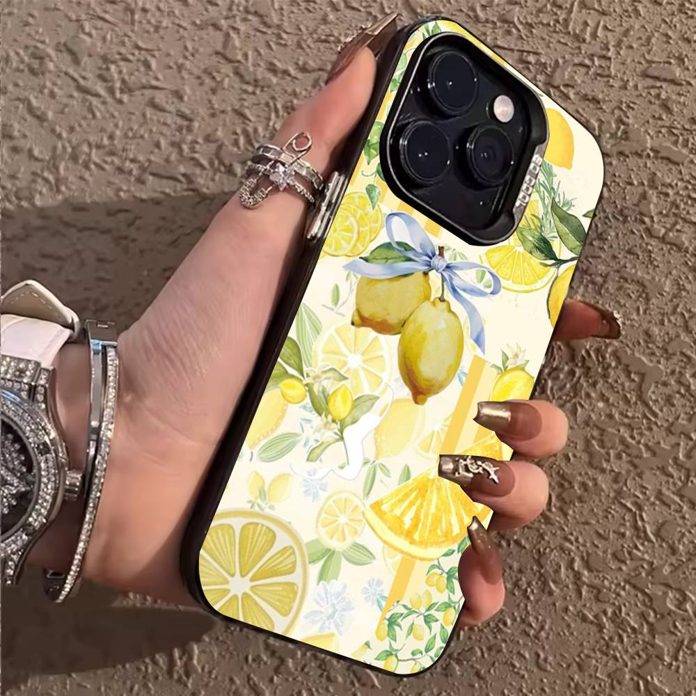 

Flower Leaves Lemon Phone Case For iPhone 17,16,15,14,13,12,11,Pro,X,XS,Max,Soft Black Cover iPhone12