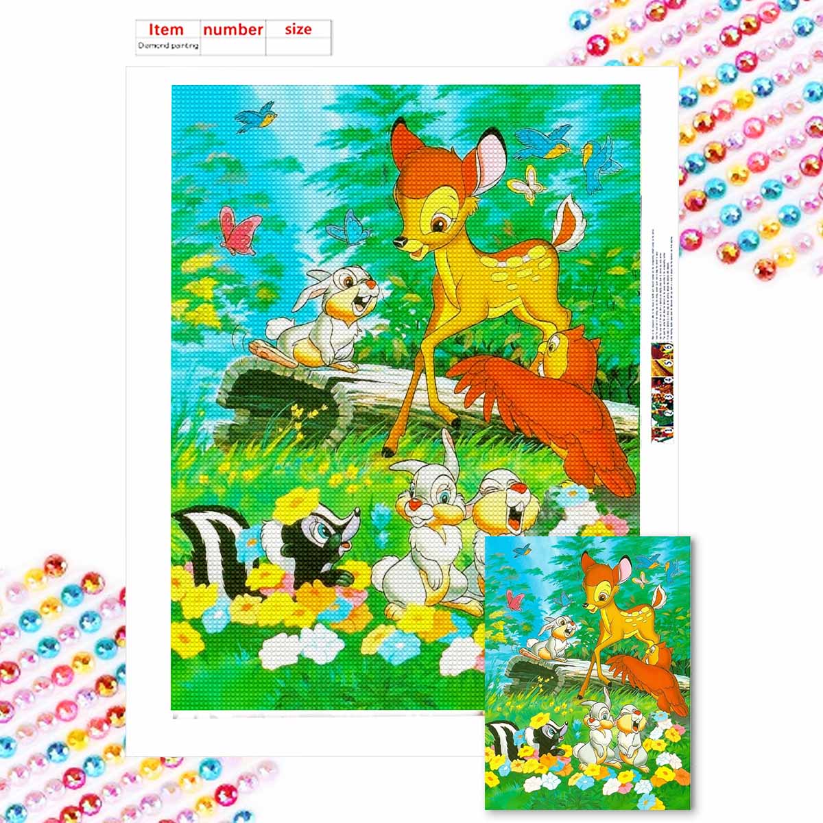 

5D Diy Diamond Painting The Little Deer and His Companions Full Drill Rhinestones Mosaic Embroidery Handmade Products Home Decor Gift Round 20x30cm