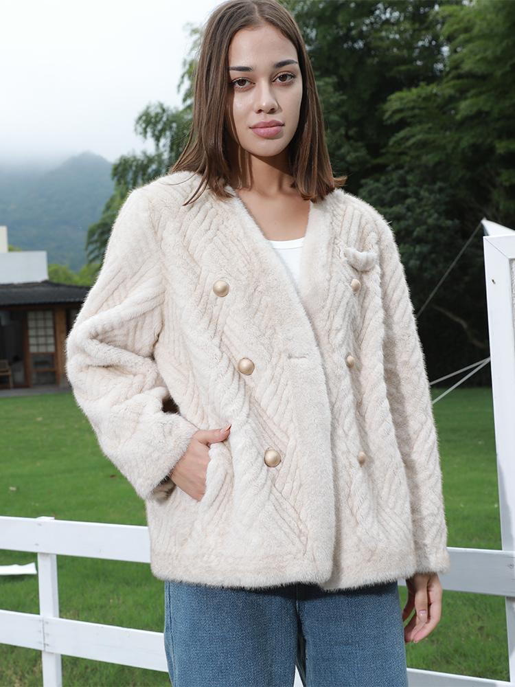 

Xiaoxiangfeng куртка осенне-зимняя бежевая меховая интегрированная куртка из искусственного меха Меховая экологически чистая куртка M