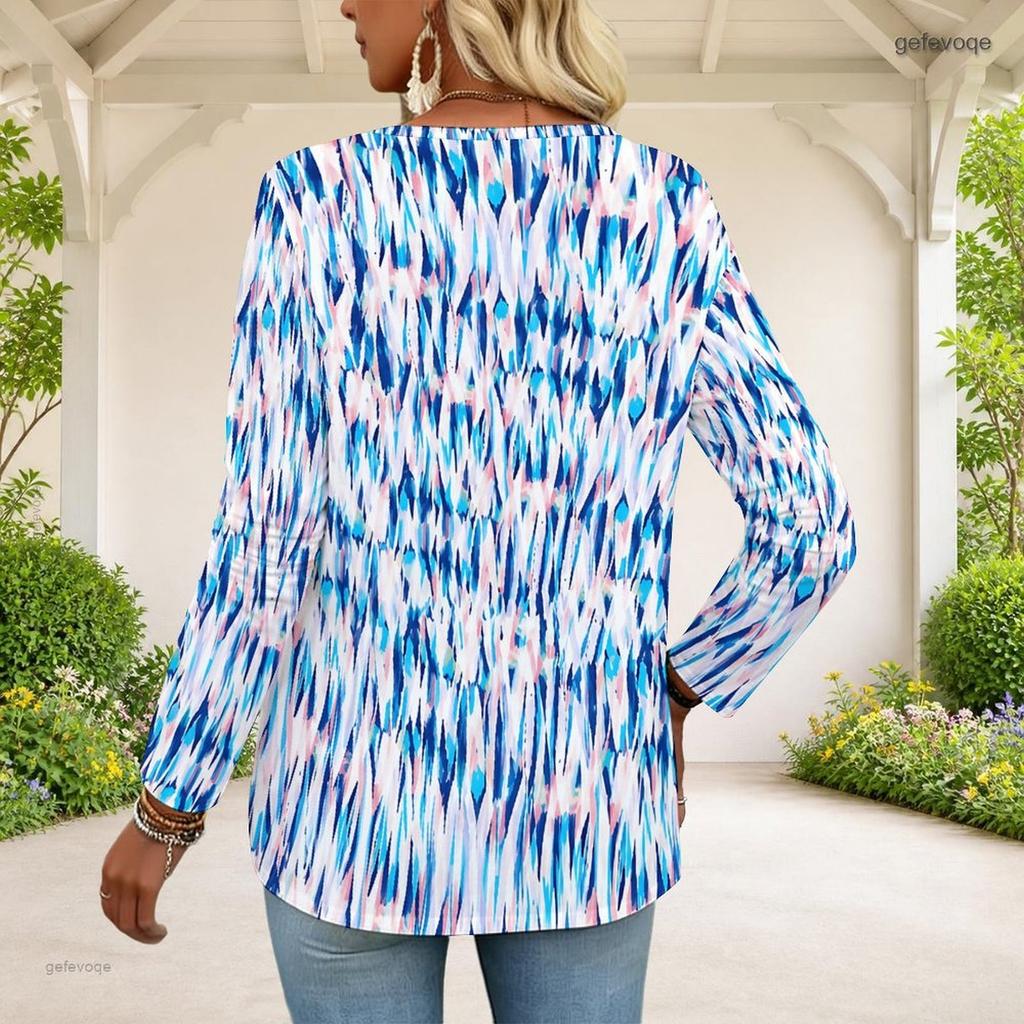 Women Plus Size Half Zip Round Neck Long Sleeve White Purple Tie Dye Printed T Shirt