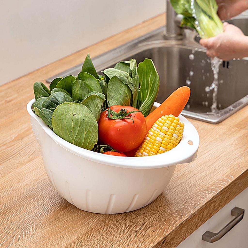 Practical Plastic Strainer Basket With Slanted Base And Side Draining Holes Kitchen Rice Washing Bowl Vegetable Colander