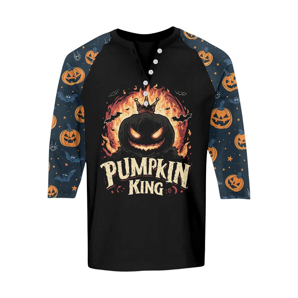 Men's Button-Down Contrast Raglan 3/4 Sleeve Top