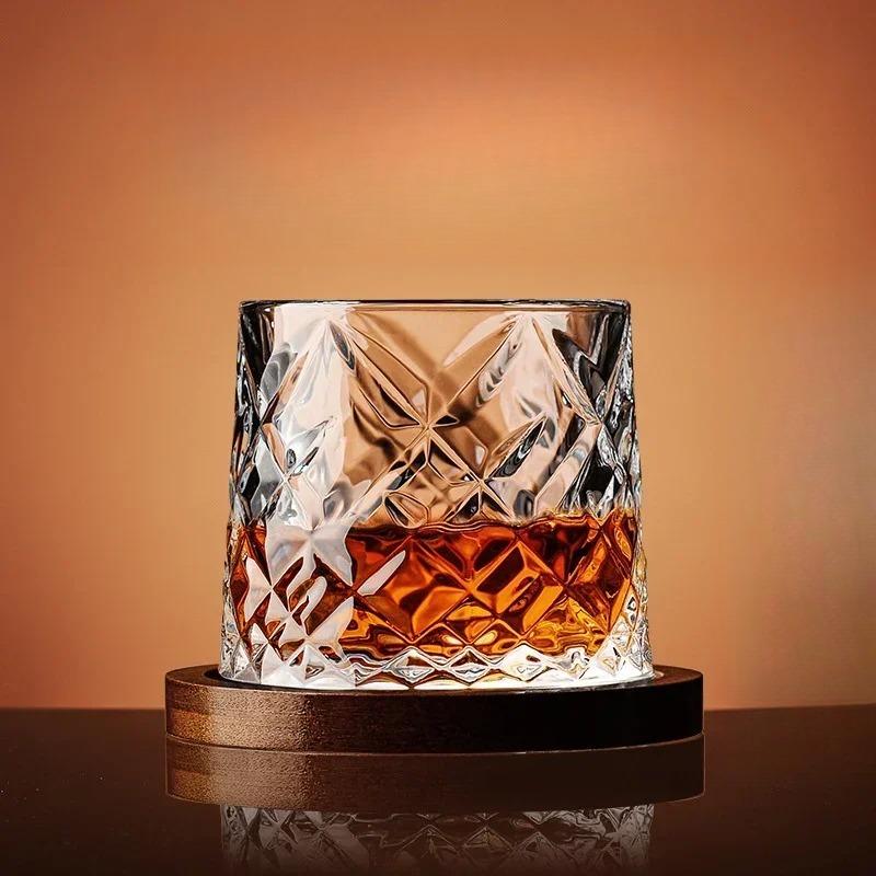 1PC Tumbler Whiskey Glass with Base Crystal Whiskey Glasses Rotating Spinning Wine Brandy Glass Cup Drinkware for Bar 280ml алмаз