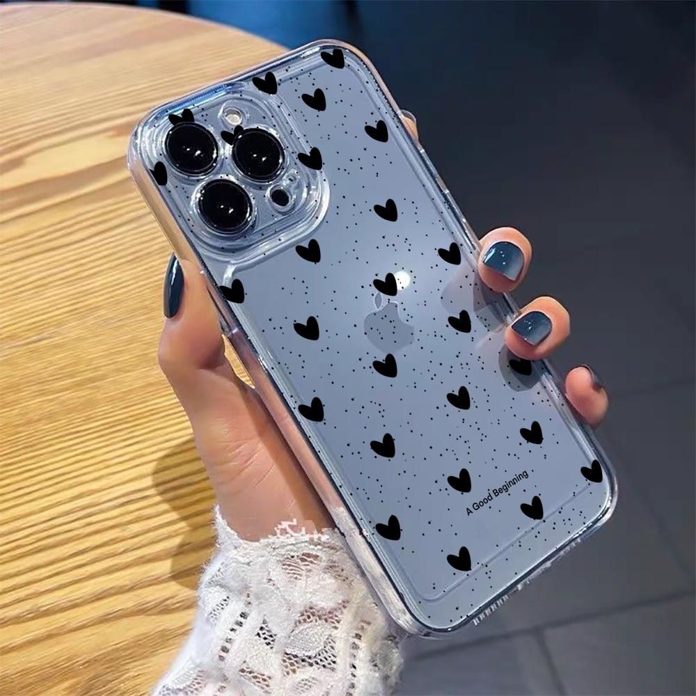 Love Heart Pattern Shockproof Phone Case For iPhone 16 Pro 15 14 13 12 11 17 Pro Max 7 8 Plus XS Silicone Transparent Soft Funda