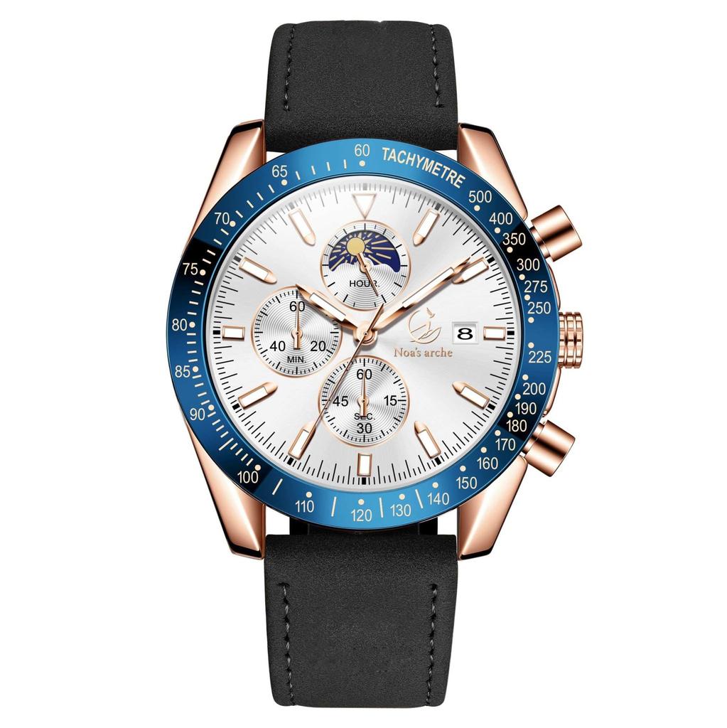 arche Business Quartz Watch with Stainless Luminous Perfect as a Gift or Commemorative Gift and Black Leather Band Noa's Men's Steel, Easy-to-Read