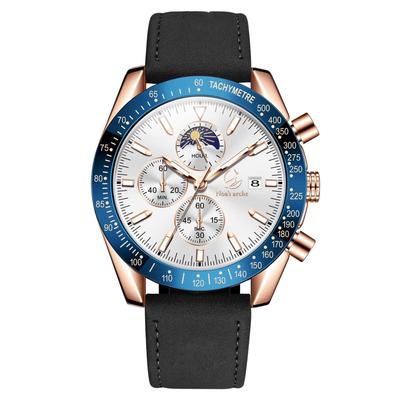 Arche Business Quartz Watch with Stainless Luminous Perfect As a Gift or Commemorative Gift and Black Leather Band Noa's Men's Steel, Easy-to-Read