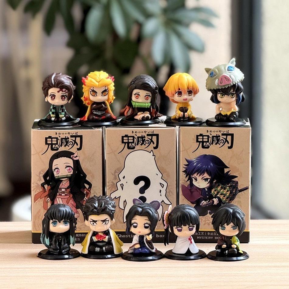 Demon Slayer Kimetsu No Yaiba Q Sürüm Anime Figürü Oyuncak - Oturan Tanjiro Nidouzi Inosuke Zenizu PVD Figür Model Bebek Hediye