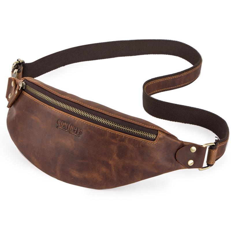 Černý Anděl Pánská Retro Ledvinka z Pravé Kůže - Evropský & Americký Trend